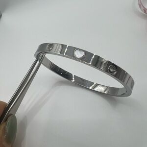 Silver Heart and Stone Bangle Bracelet